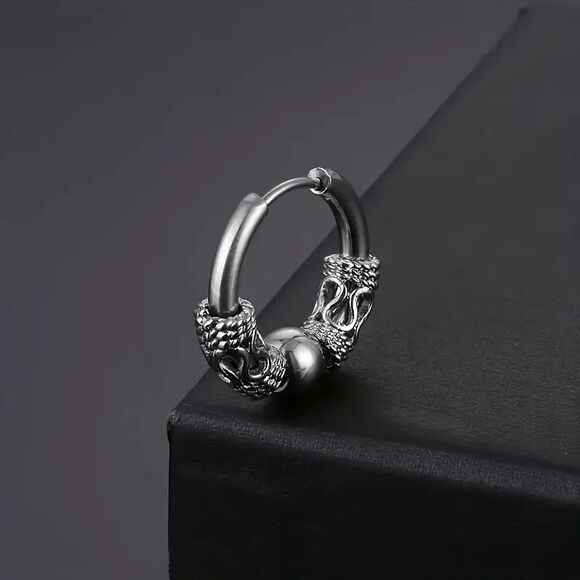 Men's Totem Hoop Titanium Steel Earring - Picture 2 of 6